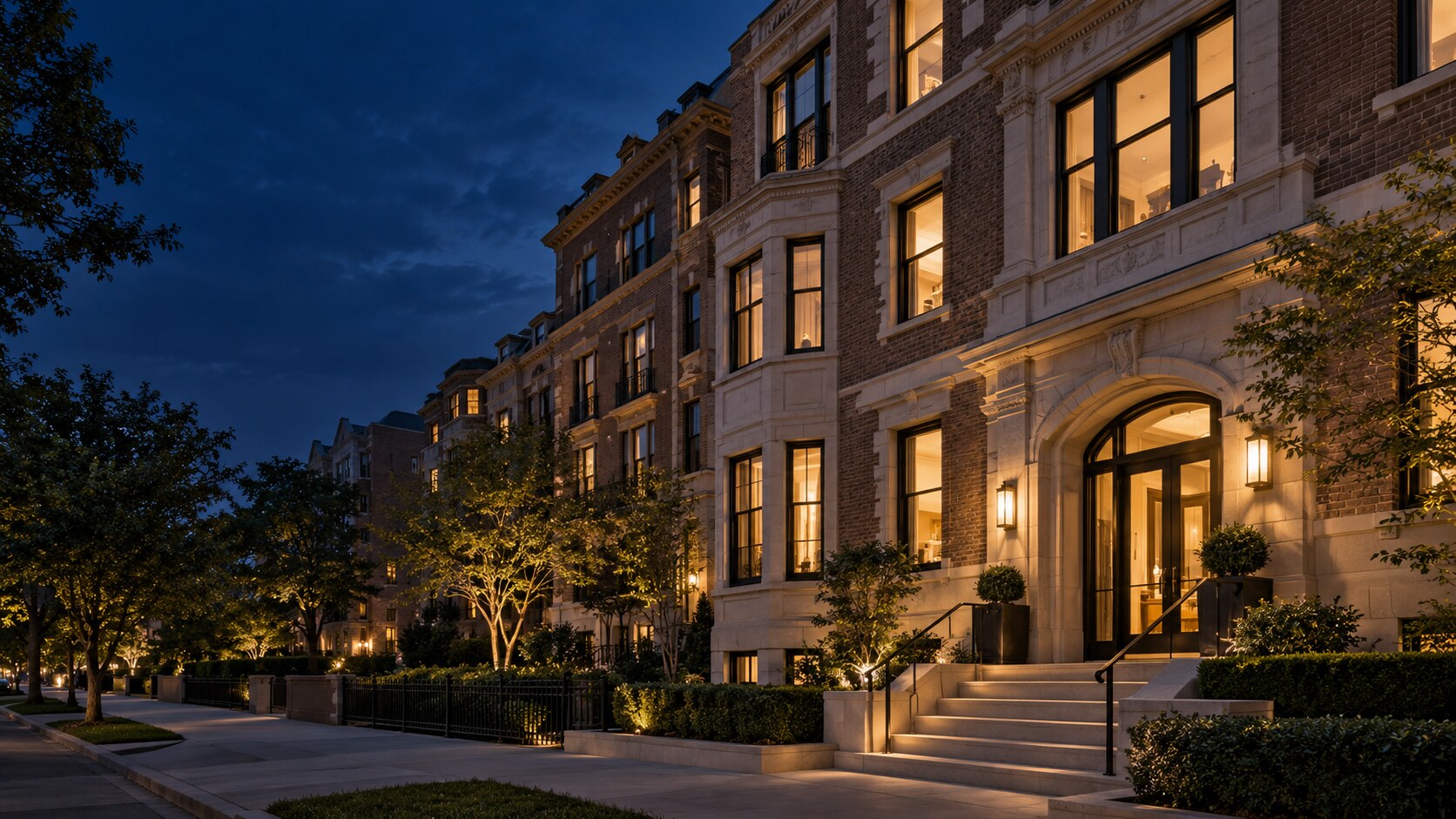 Professionally managed multifamily property at night